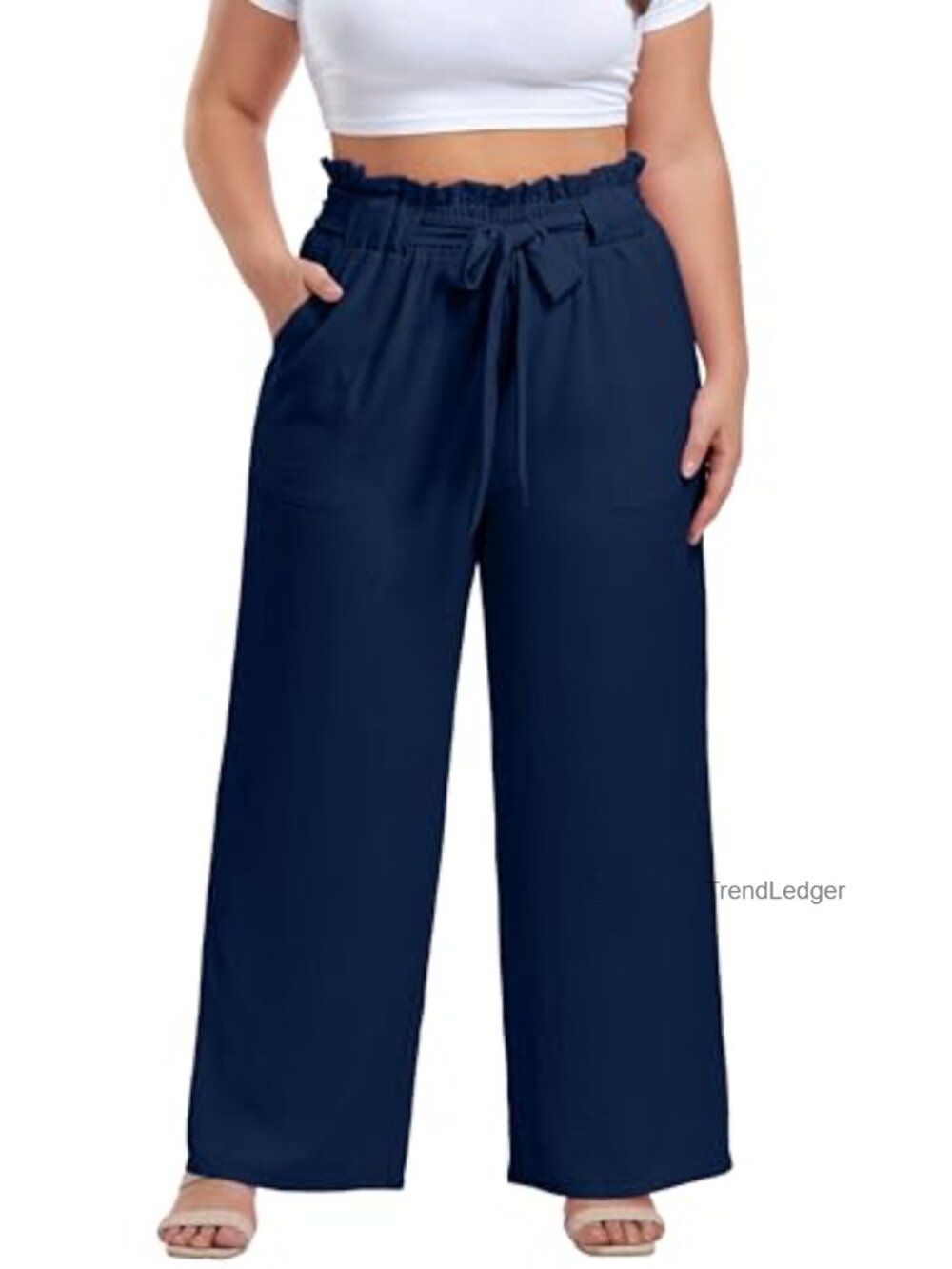 Plus Size Wide Leg Palazzo Pants High Waisted Paperbag Waist Trousers